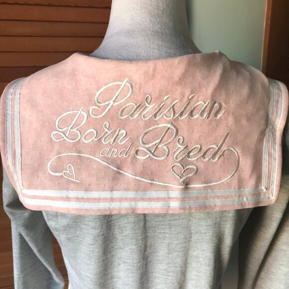 Lolita Kawaii Parisian Born Gray & Pink Oversized Collar Cropped Zip-Up Top S - Picture 6 of 7